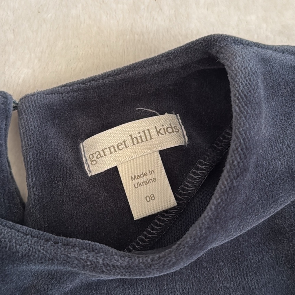 Garnet Hill Kids | Madeline Velour 3/4 Bell Sleeve Flounce Dress Blue (8) - Picture 5 of 12